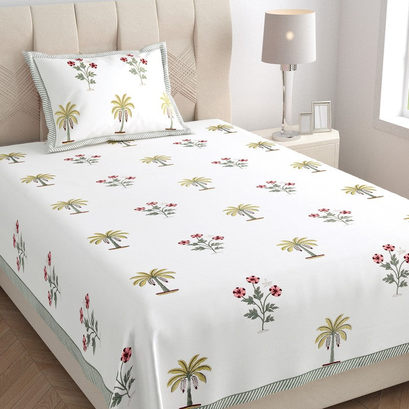 Haveli Space Cotton Bedsheet (White, Red) - 180 TC media 3