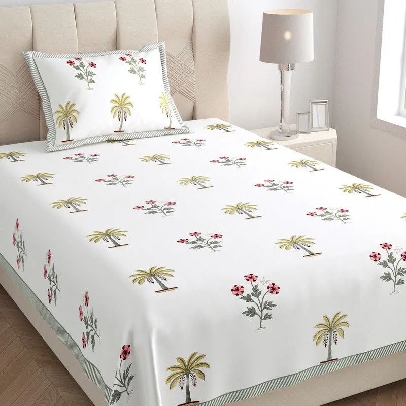 Haveli Space Cotton Bedsheet (White, Red) - 180 TC media 3
