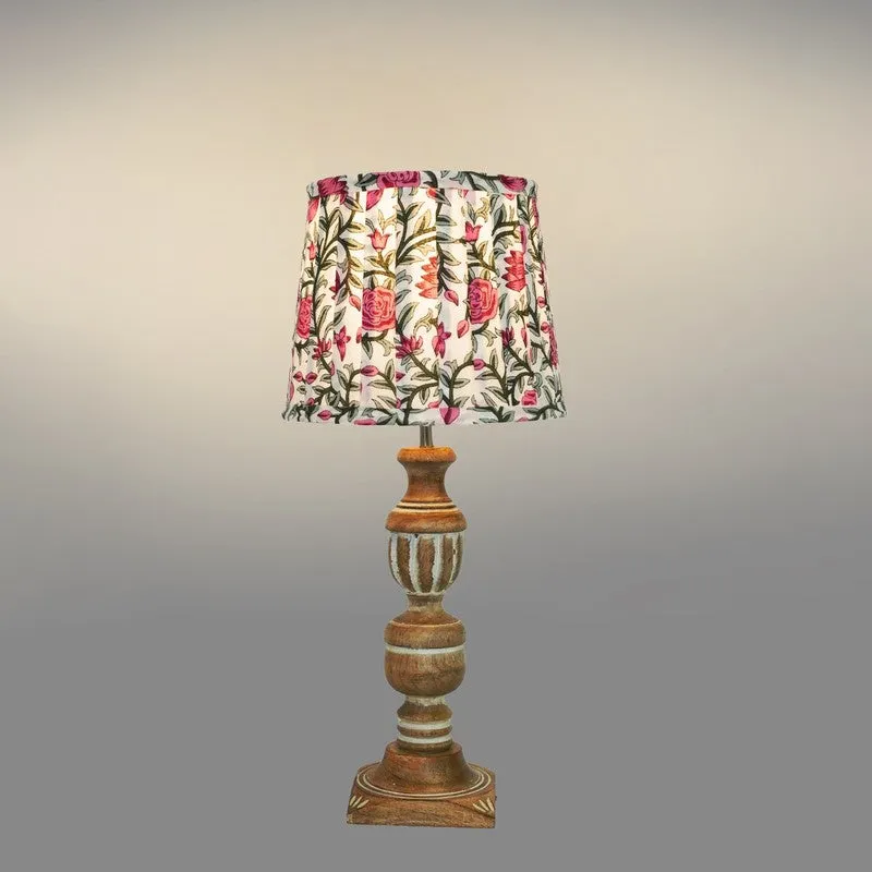 Vintage Wooden Base Cotton Table Lamp - Multicolor media 4