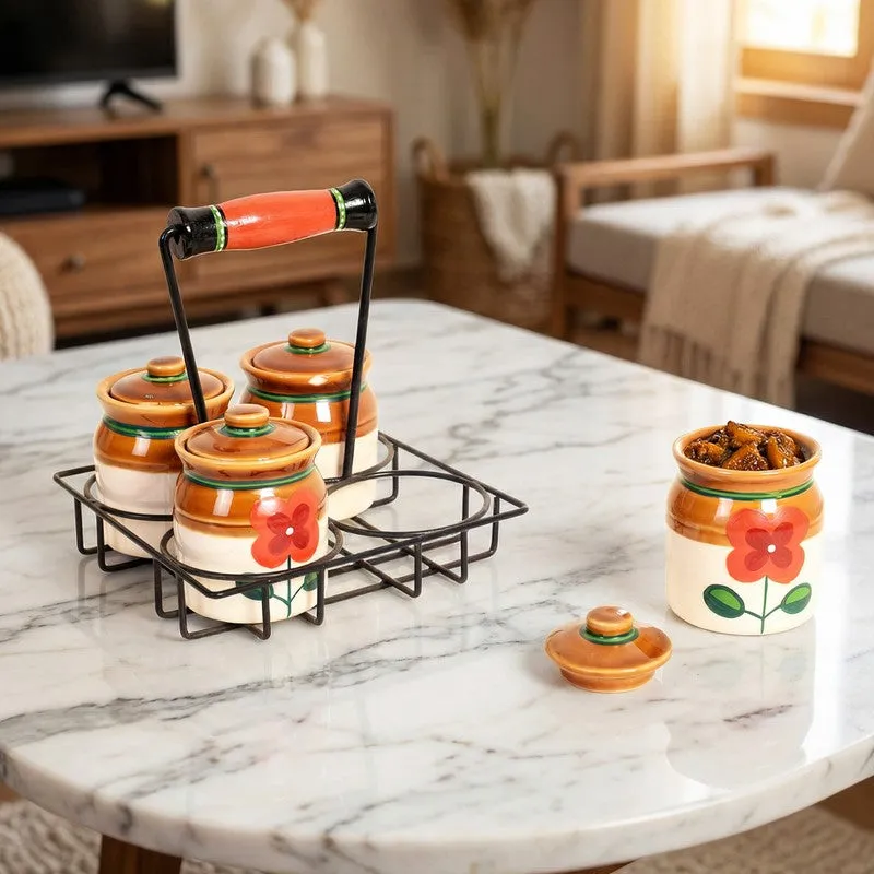 Achaari Ceramic Jar with Stand - Five Piece Set media 1