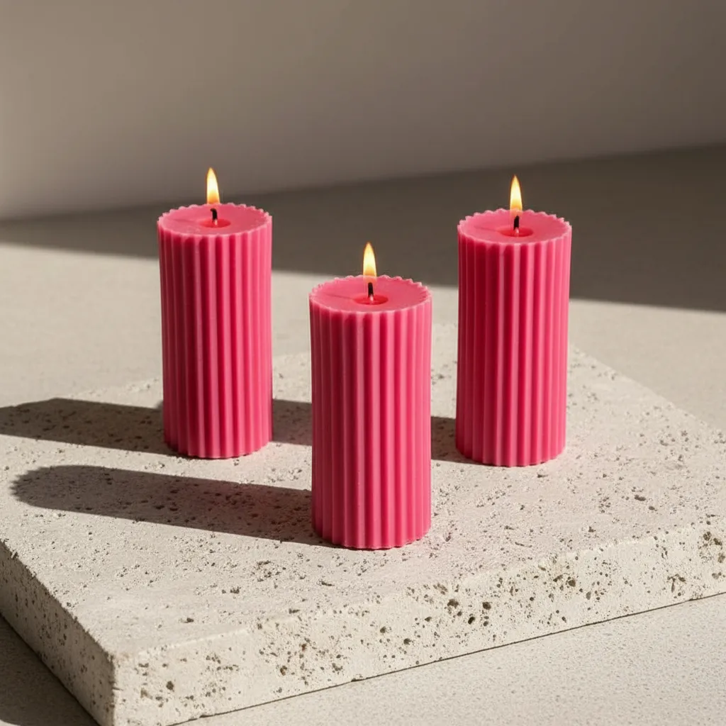 Pink Meadows Ribbed Pillar Scented Candles - Set Of 3 media 1