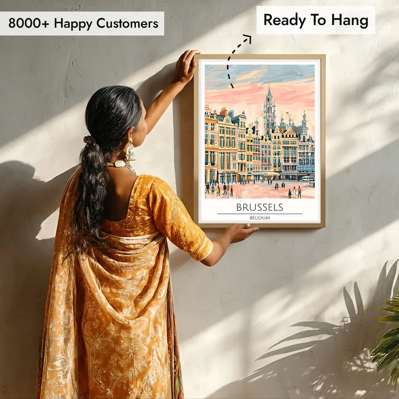 Vintage Brussels Framed Canvas Archival Canvas Wall Painting - Natural Brown Frame media 7