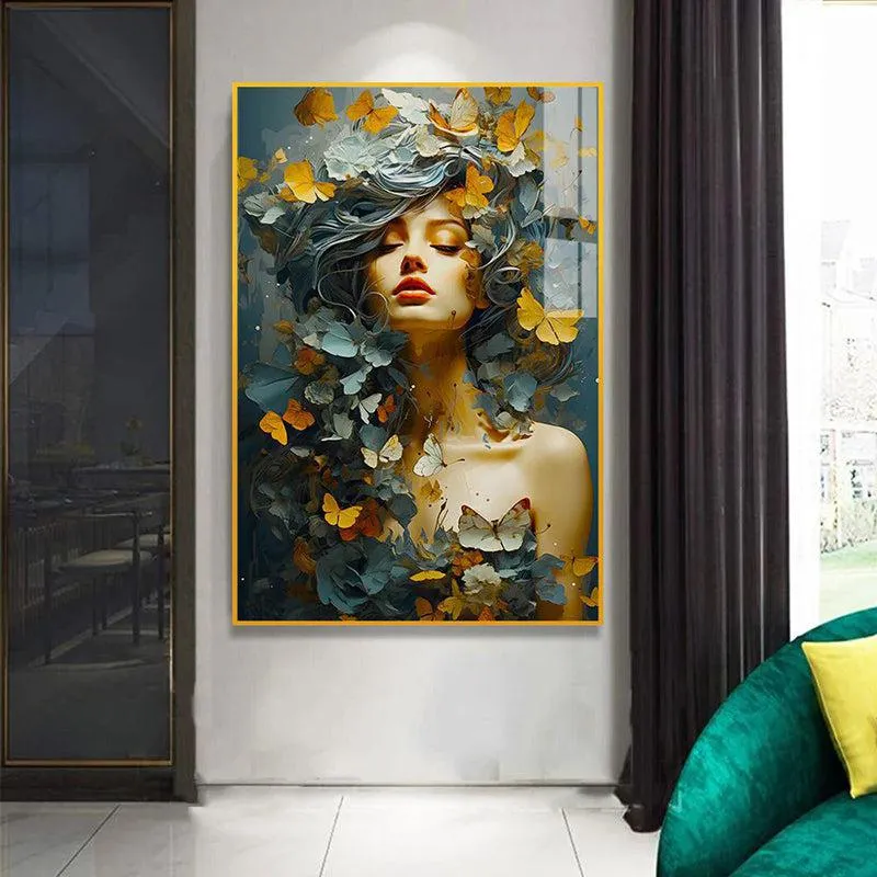 Petal Tresses Floral Canvas Wall Art With Frame - Gold media 1