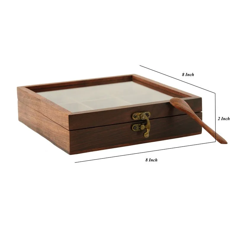 Aroma Sheesham Wood Rectangle Masala Box - Two Piece Set media 9