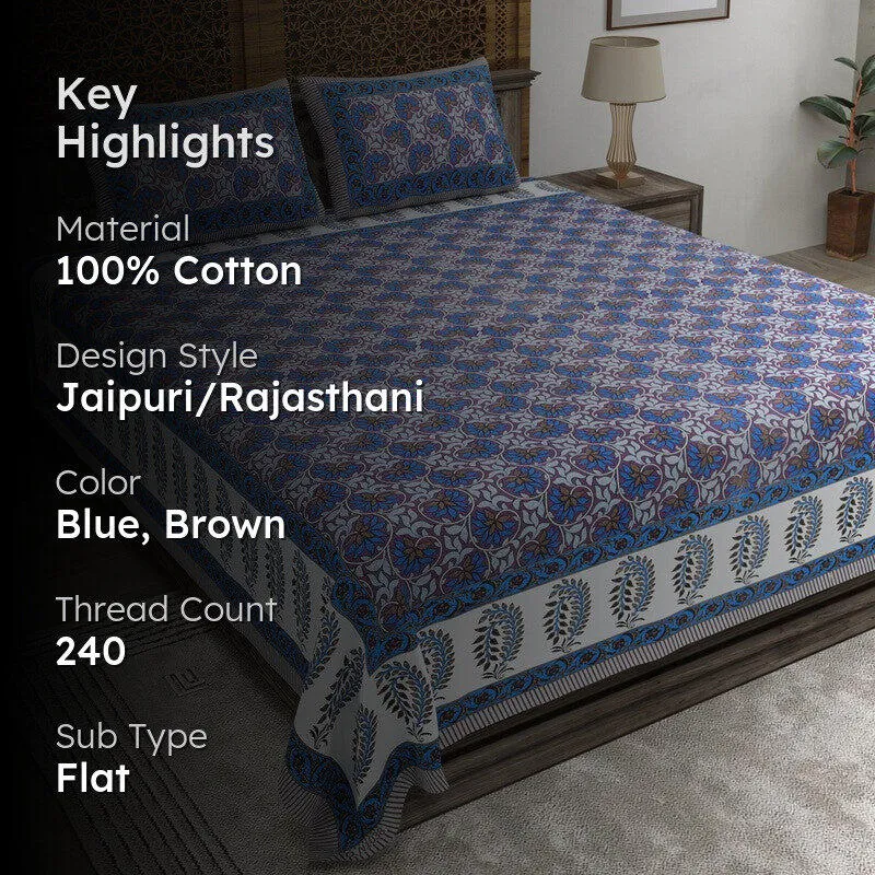 Auraus Cotton Bedsheet (Blue,Brown) - 240 TC media 2