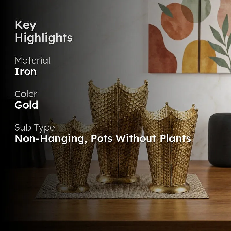 Crown Cast Planter (Gold) - Set Of Three - 2