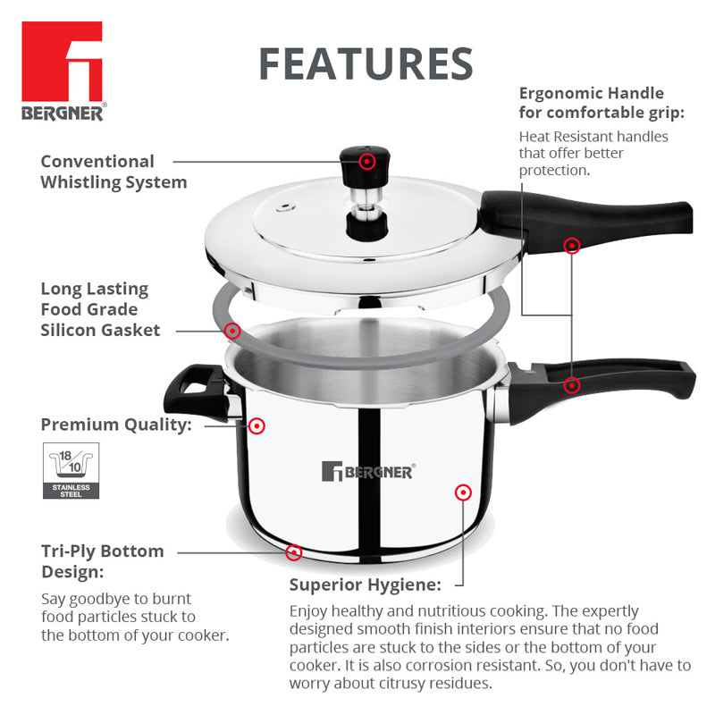 Bergner Induction Safe Pressure Cooker - 5000 ml/20 inches media 6
