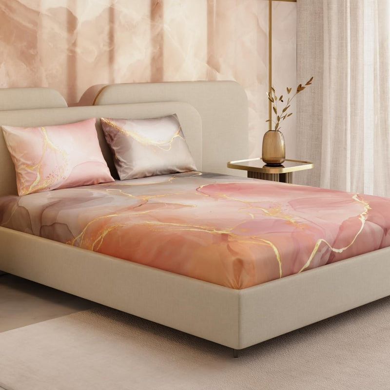 Dawn's Brushstroke Satin Fitted Bedsheets - 150 GSM