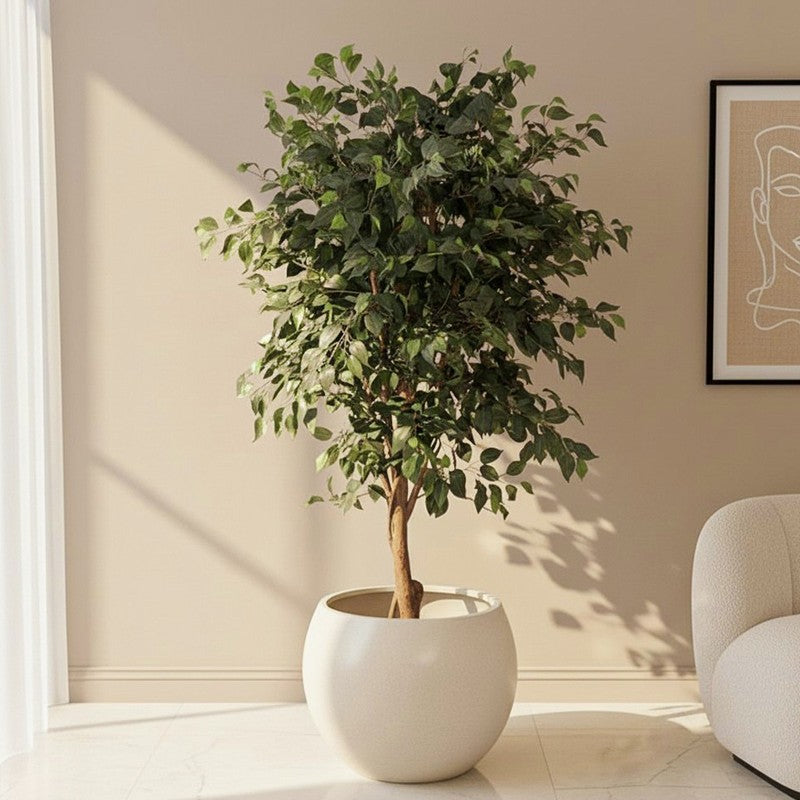 Verdant Calm Artificial Plant With Black Plastic Pot - 7.4 ft