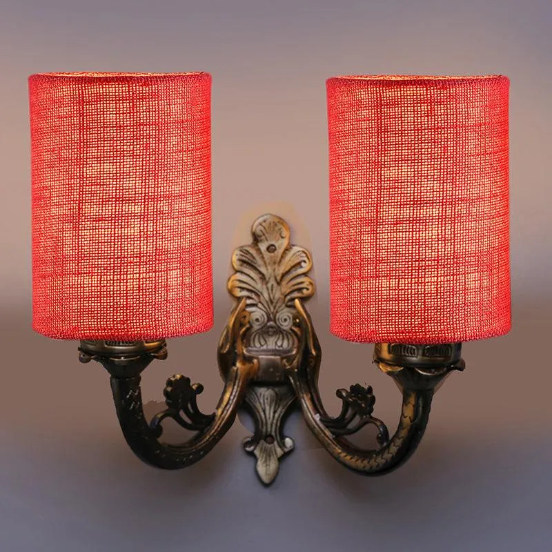 Vintage Cylindrical Duo Fabric & Metal Wall Lamp - Pink media 1