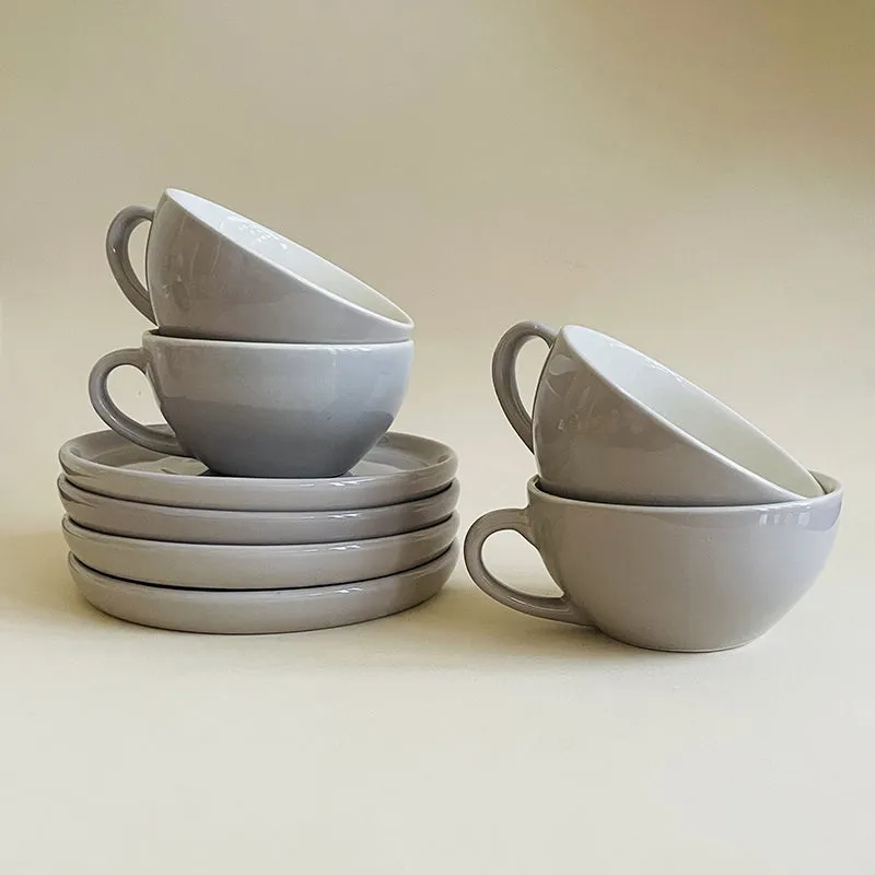 Elegant Grey Ceramic Cup & Saucer (240 mL) - Eight Piece Set media 3