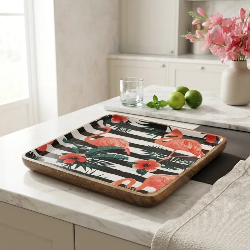 Flamingo Dance Mango Wood Platter media 1
