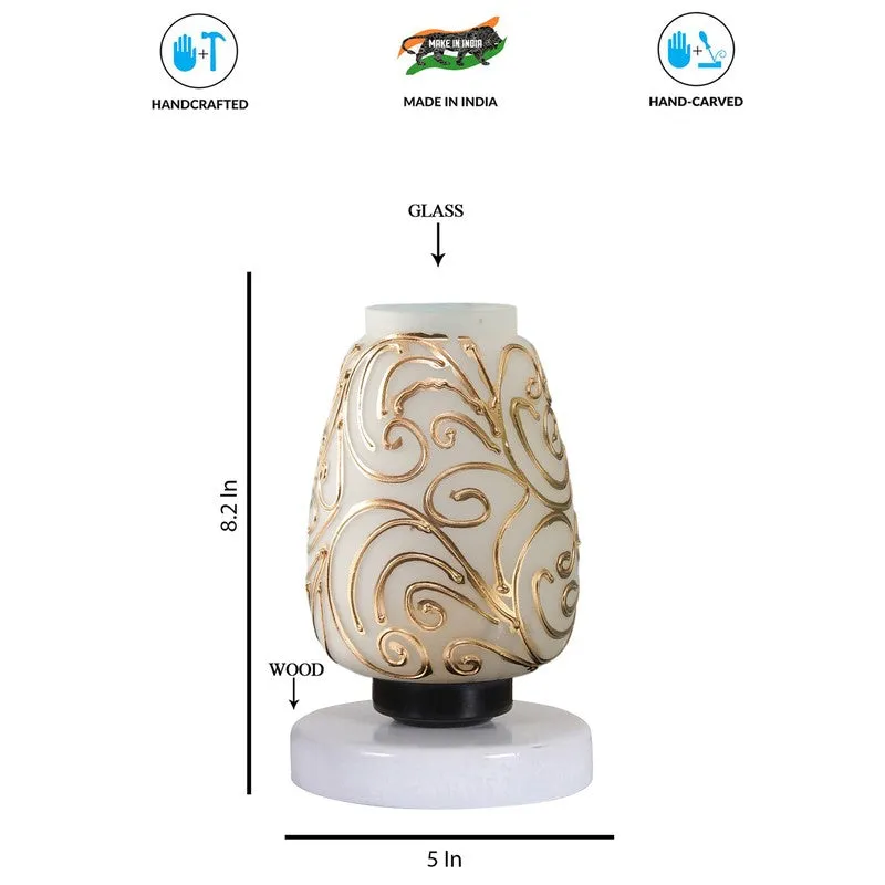 Everdeen Glass Table Lamp With Wooden Base - White & Gold media 8