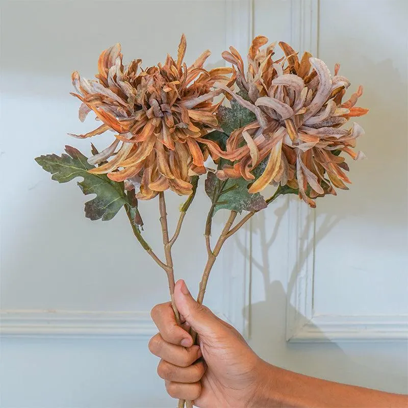 Faux Brown Autumn Chrysanthemum Flower Stick (20 CM) - Set Of Two media 3