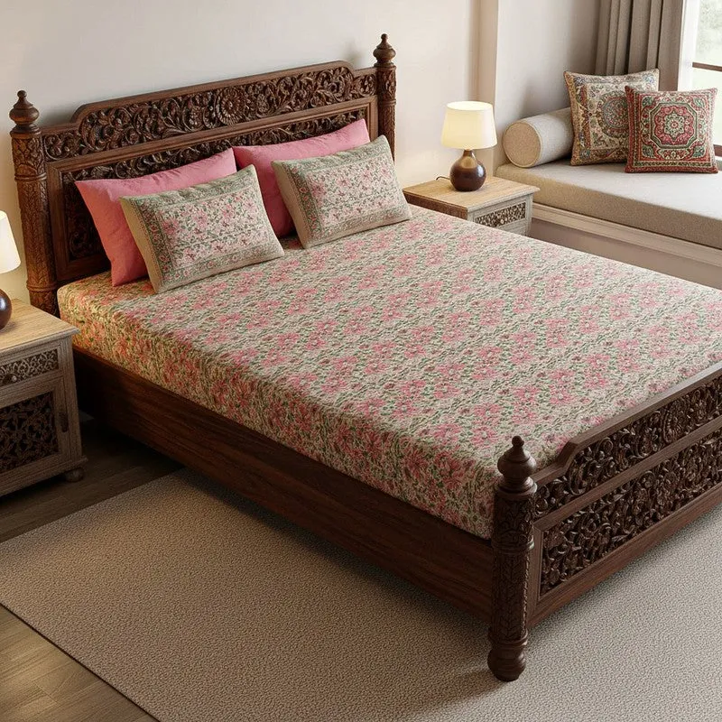 Aayushi Cotton Bedsheet (Pink) - 180 TC media 1