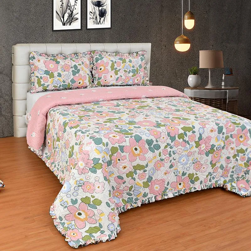 Manjira Pink Floral Bedcover media 4