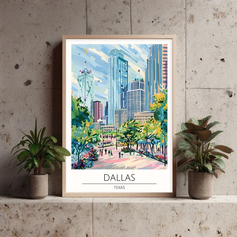 Vintage Dallas Framed Canvas Archival Canvas Wall Painting - Natural Brown Frame media 3