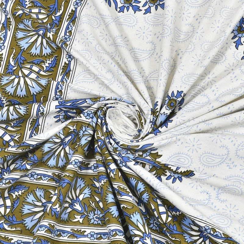 Vineel Cotton Bedsheet (Blue,Olive Green,White) - 240 TC media 5
