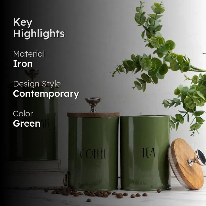 Stylish Green Iron Canister Set (450 mL Each) - Set of Three media 2