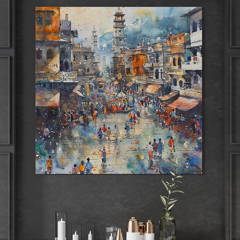 Bustling Bazaar Poly Canvas Wall Painting
