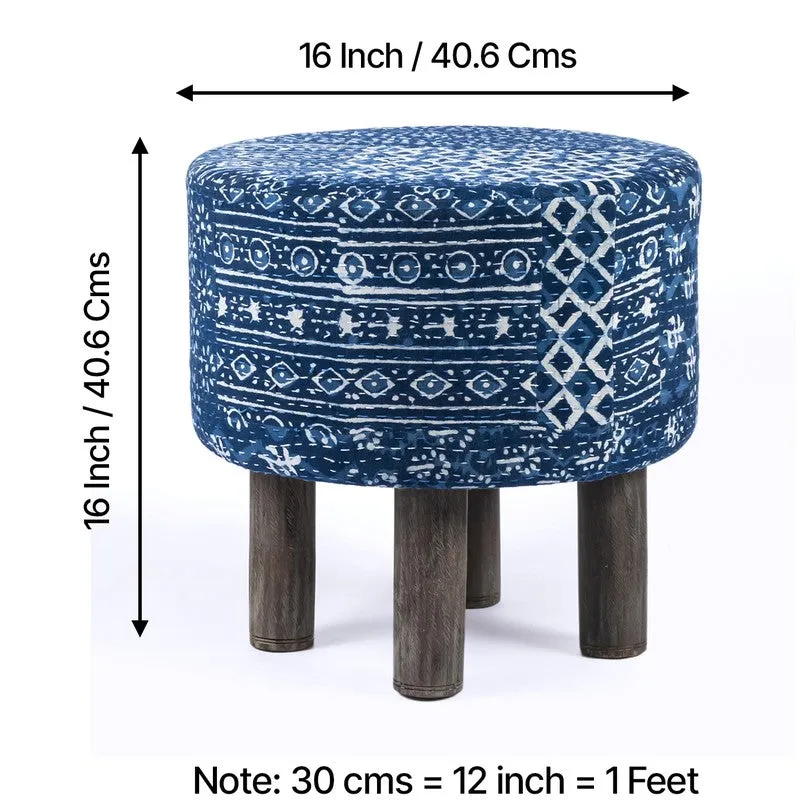 Averix Acacia Wooden Ottomans (Blue) - Set Of Two media 9