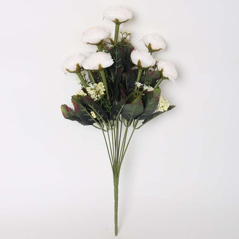 Artificial Camellia Rose Flower Bunch - White media 4