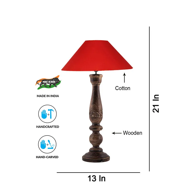 Nihara Wooden Fabric Table Lamp - Red,Brown media 4