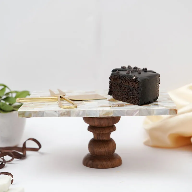 Letvo Marble Cake Stand With Wooden Base media 4
