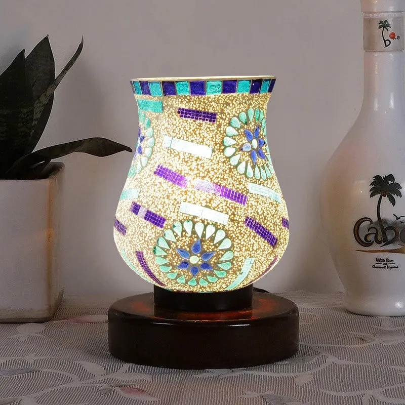 Skylyn Mosaic Glass Table Lamp With Wooden Base - Multicolor media 3