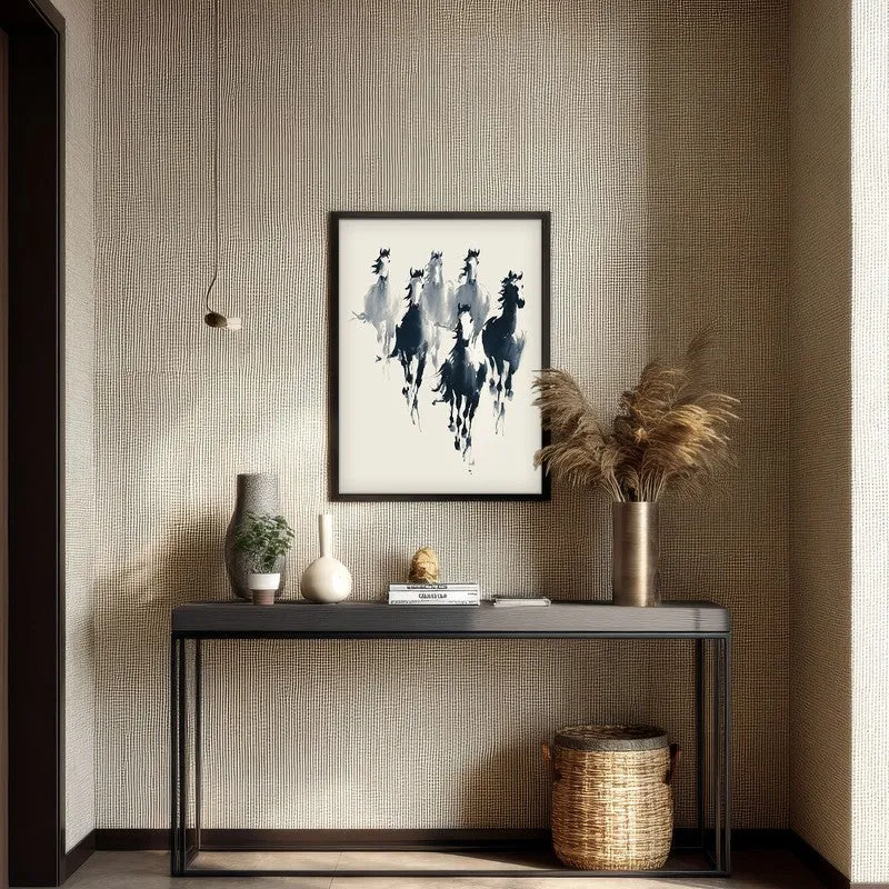 Rustic Horse Family Wall Painting With Black Frame media 7