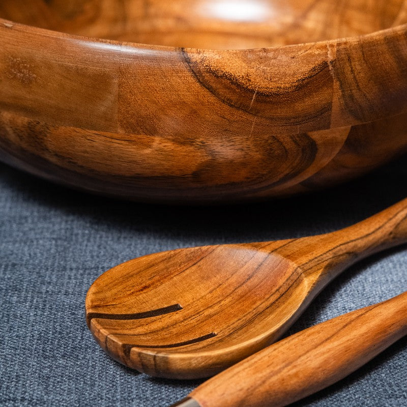 Elowen Wood Salad Bowl with Serving Spoons (1750 Ml) - Three Piece Set media 7
