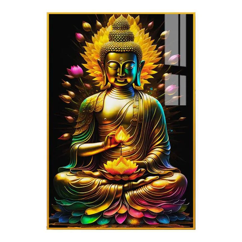 Gilded Lotus Buddha Spiritual Canvas Wall Art With Frame - Gold media 3