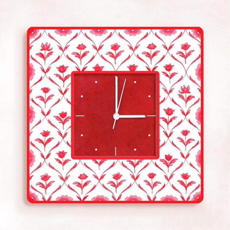 Ethnic Rosa Handpainted Wall Clock -  Red media 4
