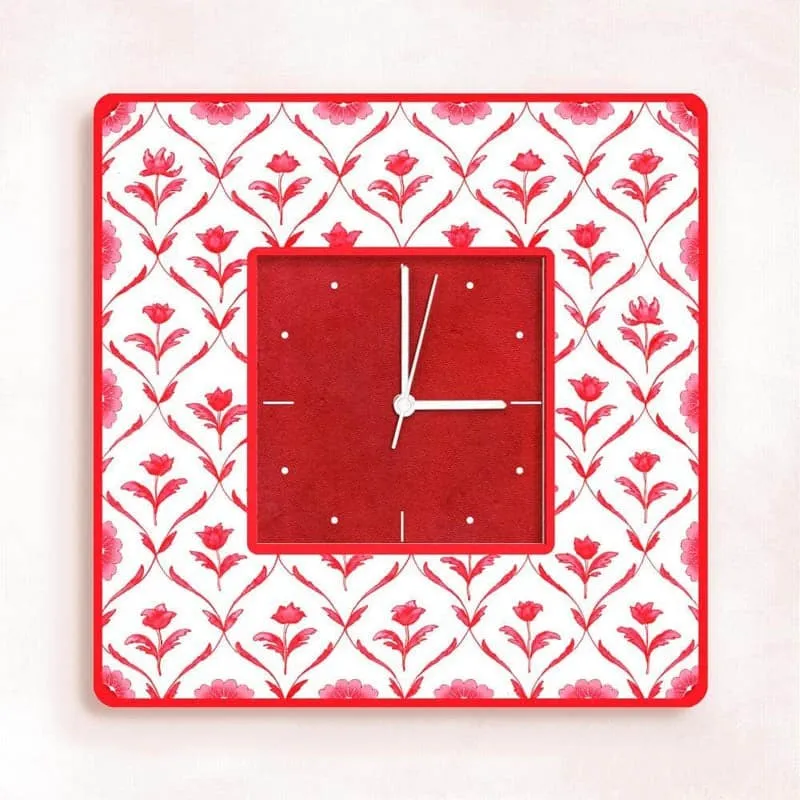 Ethnic Rosa Handpainted Wall Clock -  Red media 4