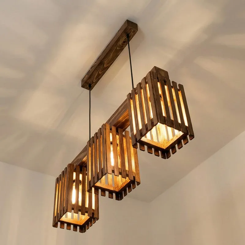 Tri Facet Wooden Ceiling Lamp - Brown media 6