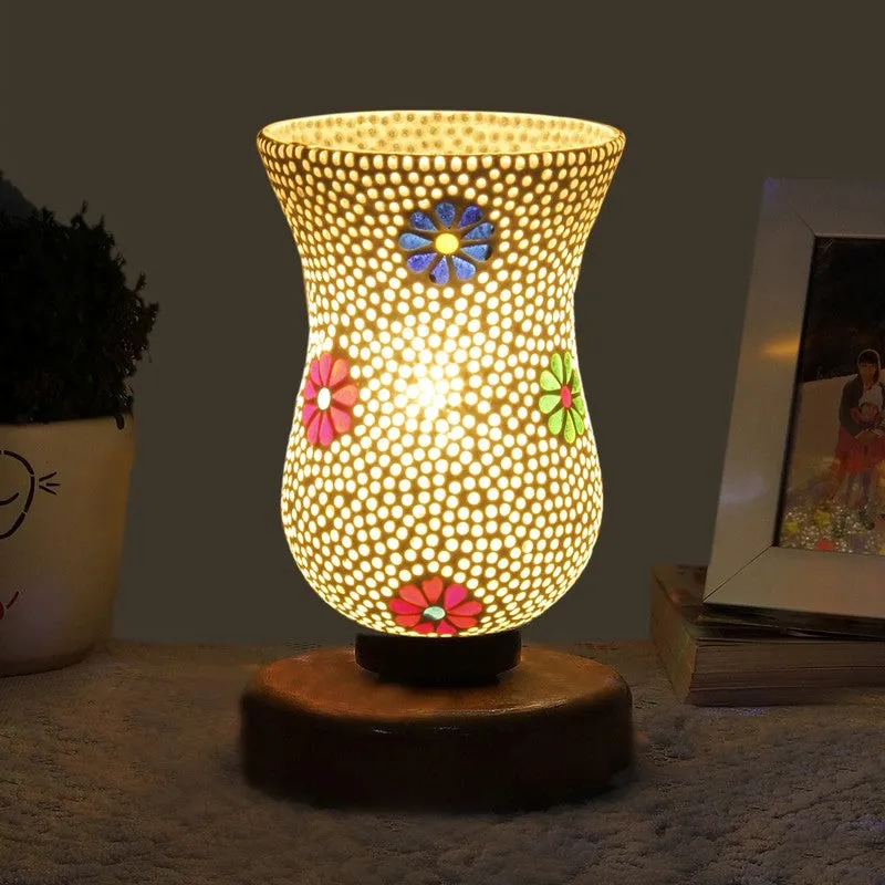 Trevia Mosaic Glass Table Lamp With Wooden Base - Multicolor media 1