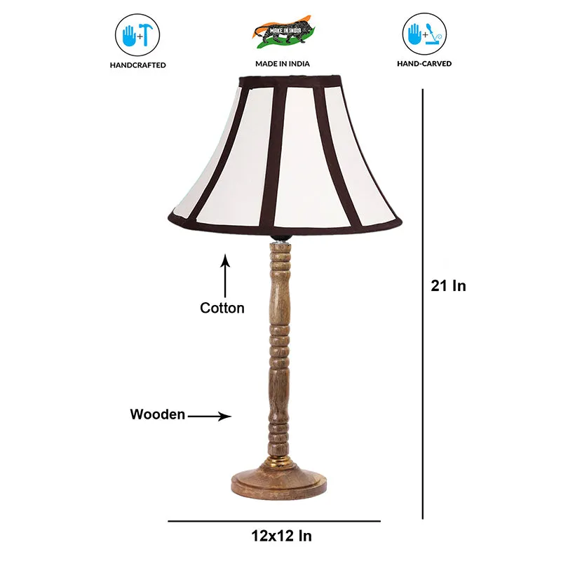 Windsor Table Lamp With Carved Wooden Base - White,Brown media 6