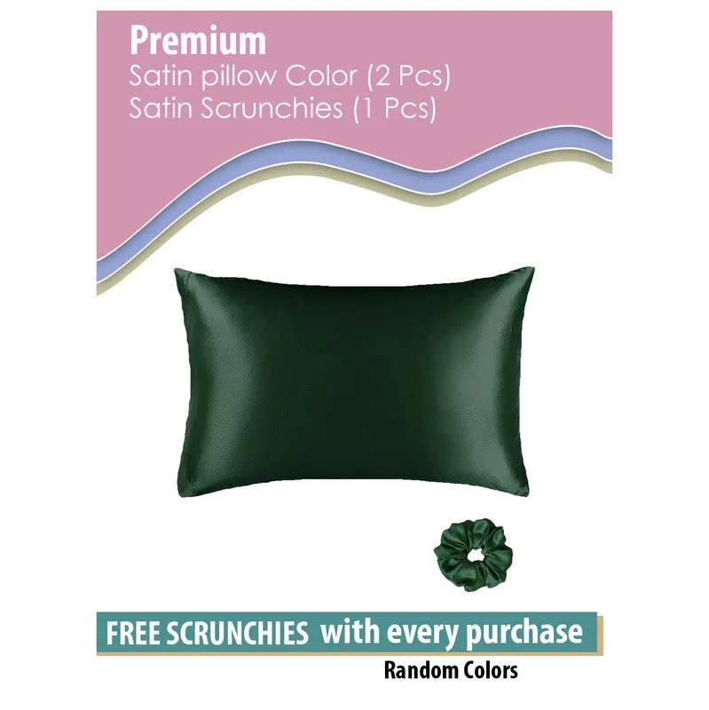 SilkenAura Satin Pillow Cover with a Scrunchy (Green) - Set Of Two media 5