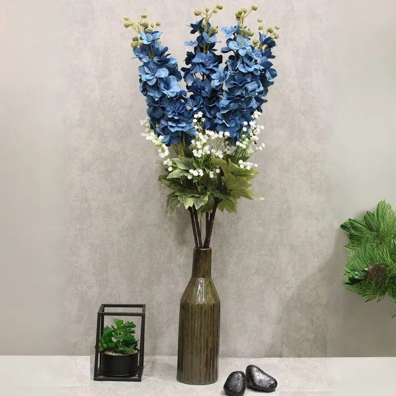 Real Look Artificial Delphinium Flower Stick (Blue) - Set of Three media 3