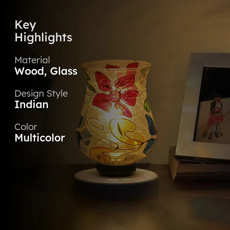Mystilux Mosaic Glass Table Lamp With Wooden Base - Multicolor media 2