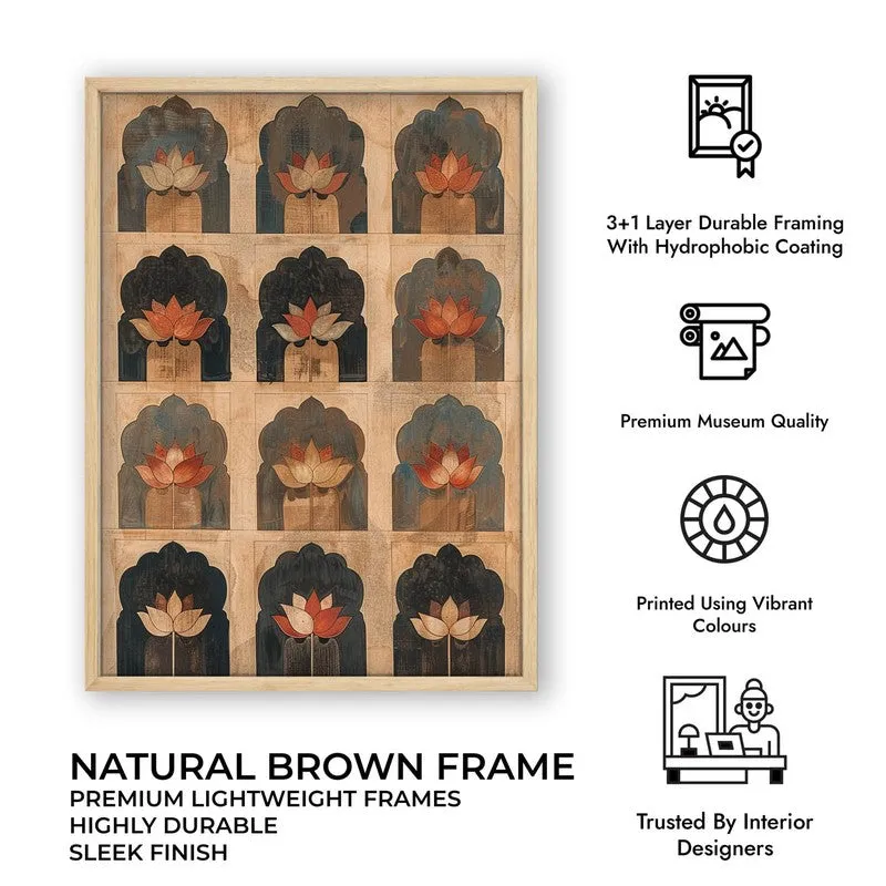 Heritage Lotus Arch Motif Canvas Wall Painting With Brown Frame media 12