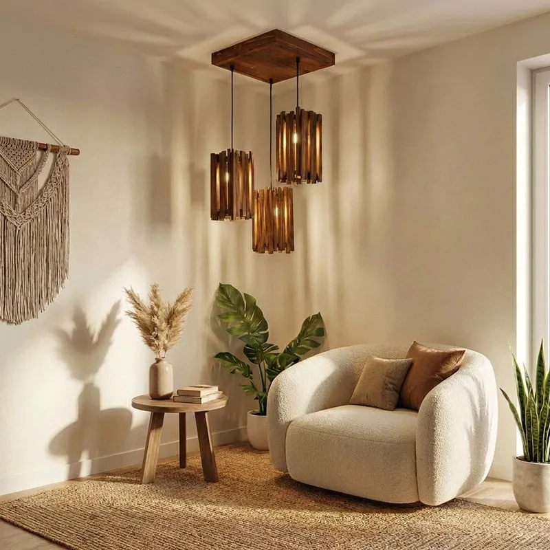 CageLine Wooden Ceiling Lamp - Brown media 3
