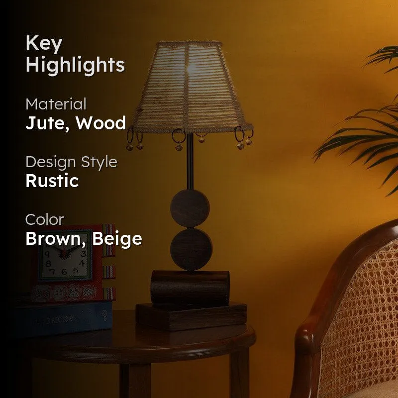 Rajni Wooden & Jute Table Lamp - Brown,Beige media 2