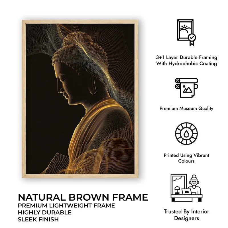 Illuminated Stillness Buddha Archival Paper Wall Painting With Brown Frame media 9