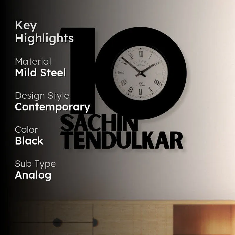 Sachin Tendulkar Steel Analog Wall Clock - Black media 2