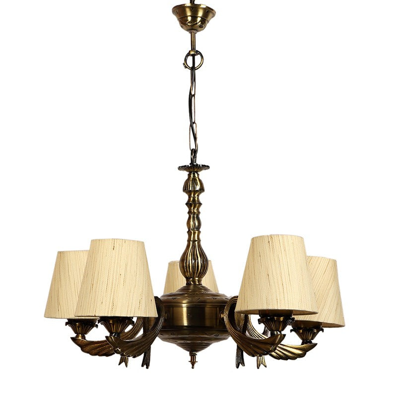 Vistara Conical Golden Fabric Antique Ceiling Lamp - Off White media 3