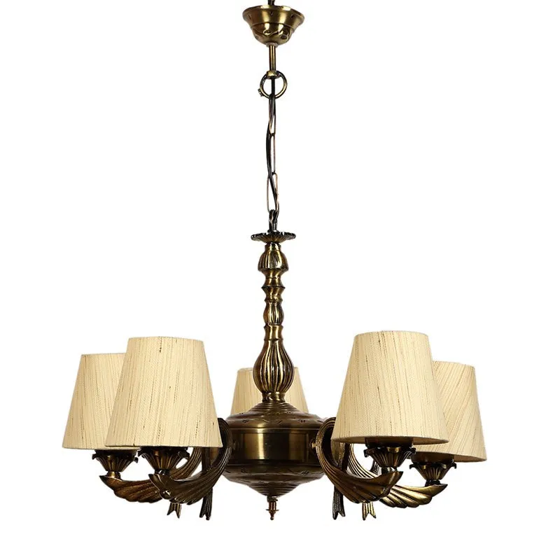 Vistara Conical Golden Fabric Antique Ceiling Lamp - Off White media 3