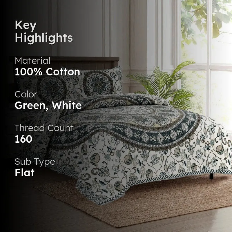 Niranja Ethnic Cotton Flat Bedsheet (Green) - 160 TC media 2