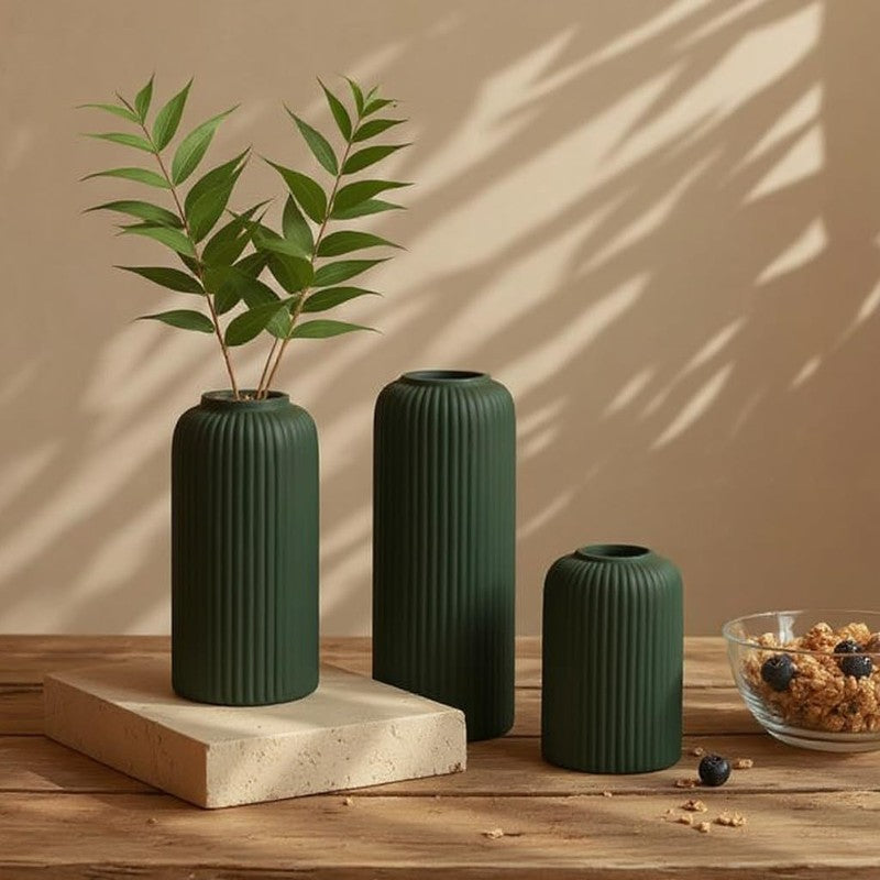 Pasha Ceramic Vase (Dark Green) - Set Of Three media 3