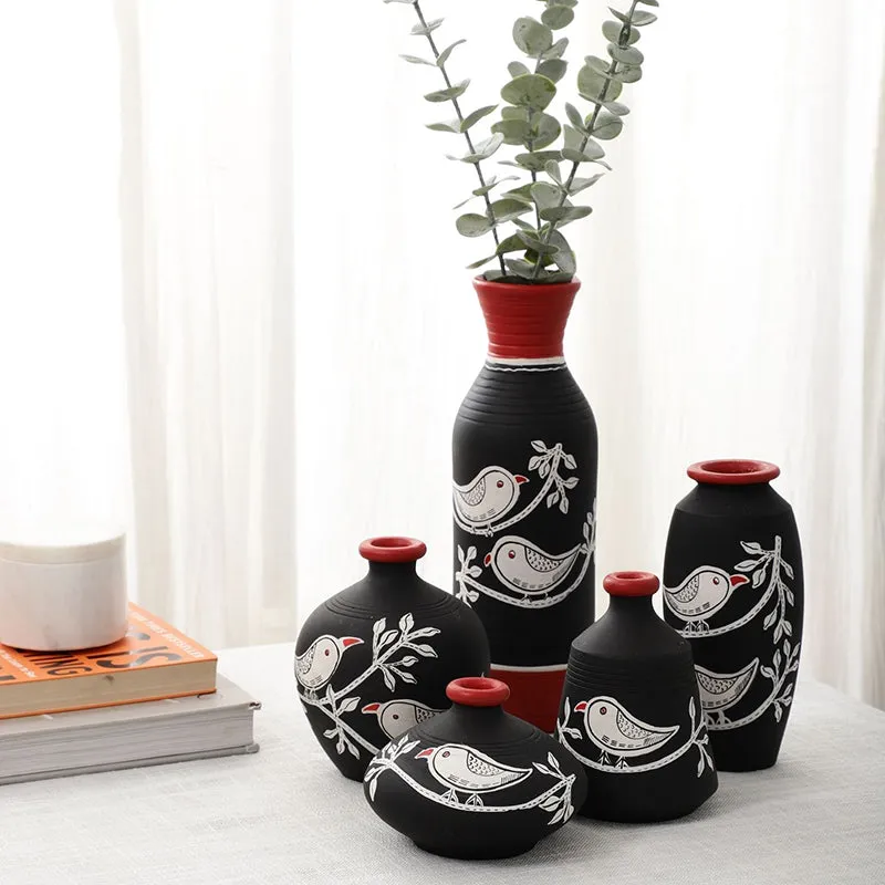 Neel Pakhi Handpainted Terracotta Vase - Set Of Five media 1